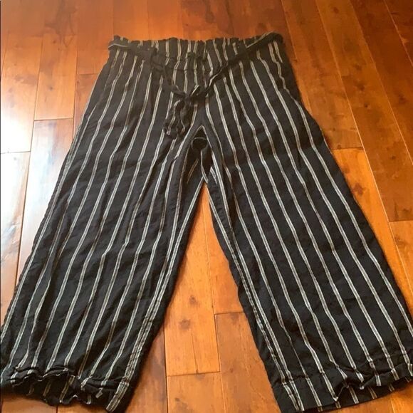 New J Jill linen full black and brown striped crop leg pant size L tall - Picture 4 of 7